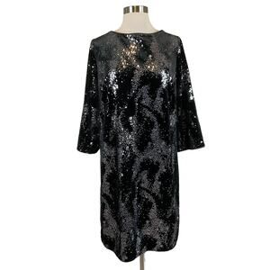 Eliza J Sequined Velvet Sparkly Shift Cocktail Dress Black and Silver Size 18W